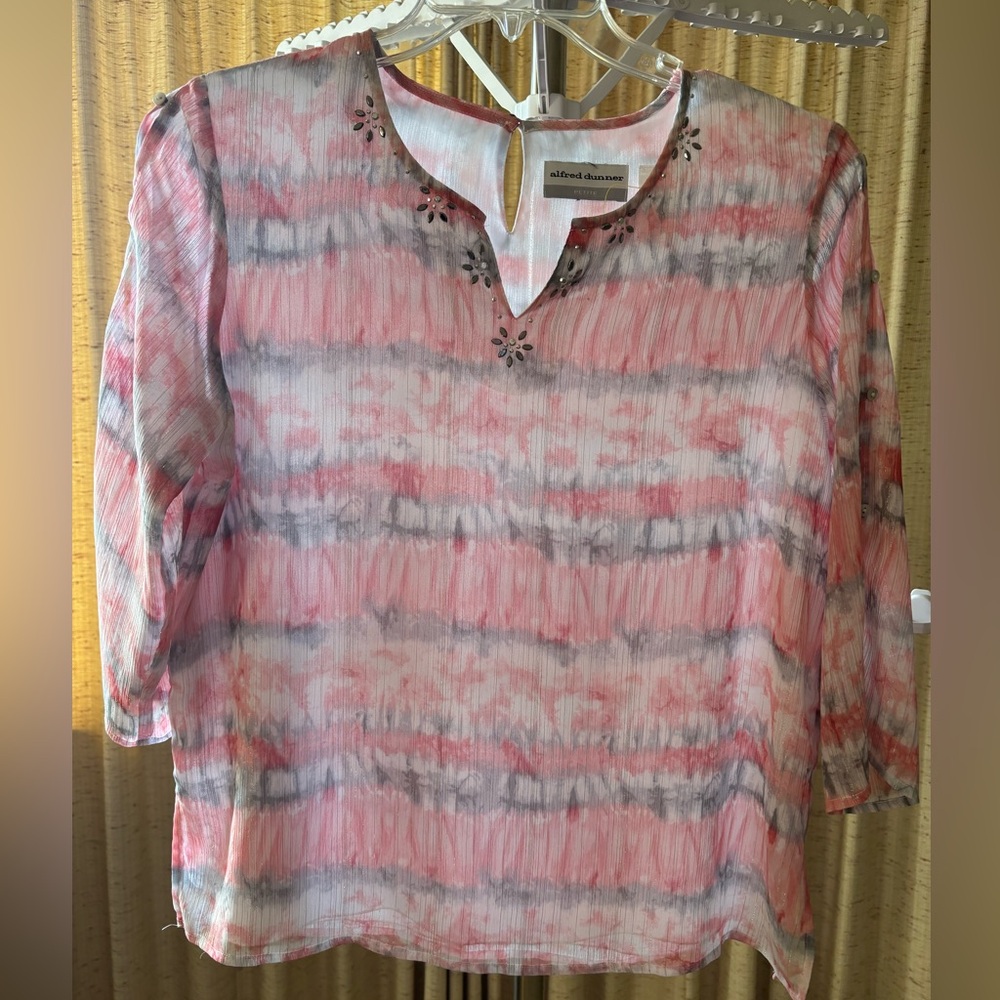 Alfred Dunner Pink and Gray Embellished Blouse